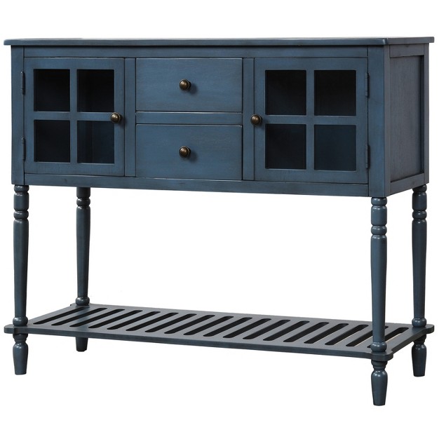 Farmhouse Double Door Console Table With Bottom Shelf And Drawers modernluxe