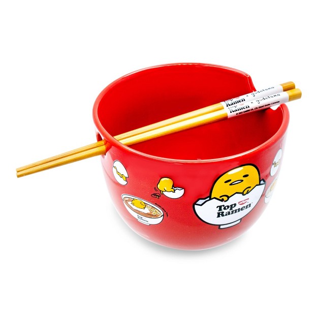 Silver Buffalo Sanrio Gudetama X Nissin Top Ramen 20 ounce Noodle Bowl And Chopstick Set