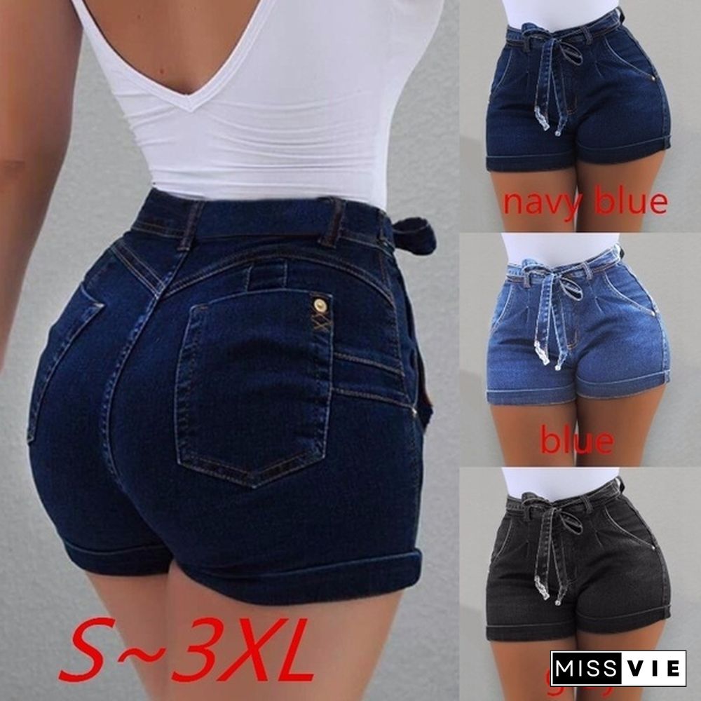 Plus Size S-5XL Women's Fashion Slim Fit Casual Classic Shorts Jeans Sexy High Waist Washed Denim Shorts Skinny Jean Shorts