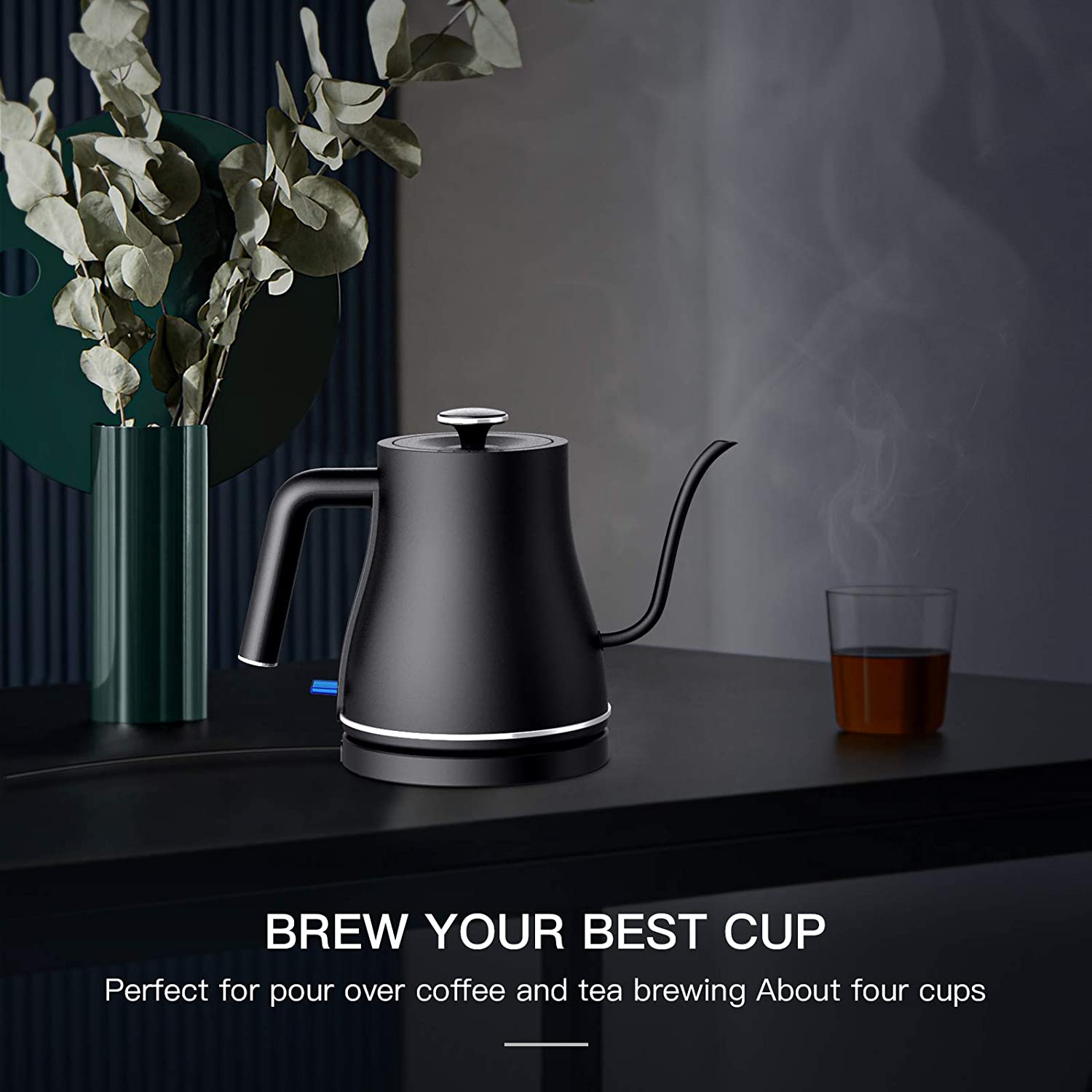 Ulalov Electric Gooseneck Kettle Ultra Fast Boiling Hot Water Kettle 100% Stainless Steel for Pour-over Coffee and Tea， Leak-Proof Design， Auto Shutoff Anti-dry Protection， 1200W-0.8L， Matte Black