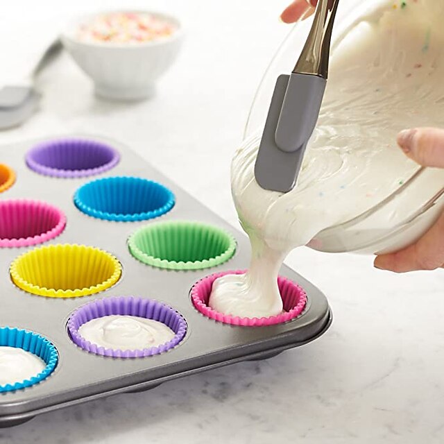 12 Pcs Reusable Silicone Baking Cups Nonstick Muffin Molds for Cake Balls Muffins Cupcakes