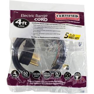 CERTIFIED APPLIANCE ACCESSORIES 4 ft. 84 4-Wire Eyelet 50 Amp Range Cord 90-2080