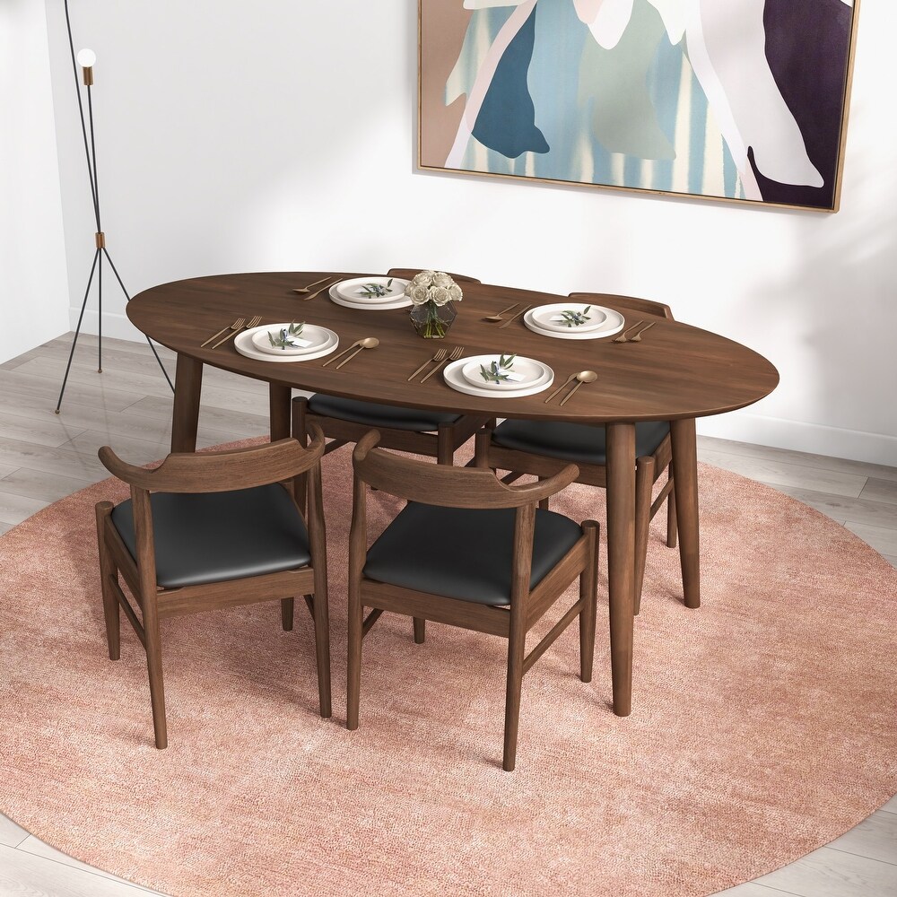 Rexus Modern Solid Wood Oval Dining Table and Chair Set Dining Room Furniture Set