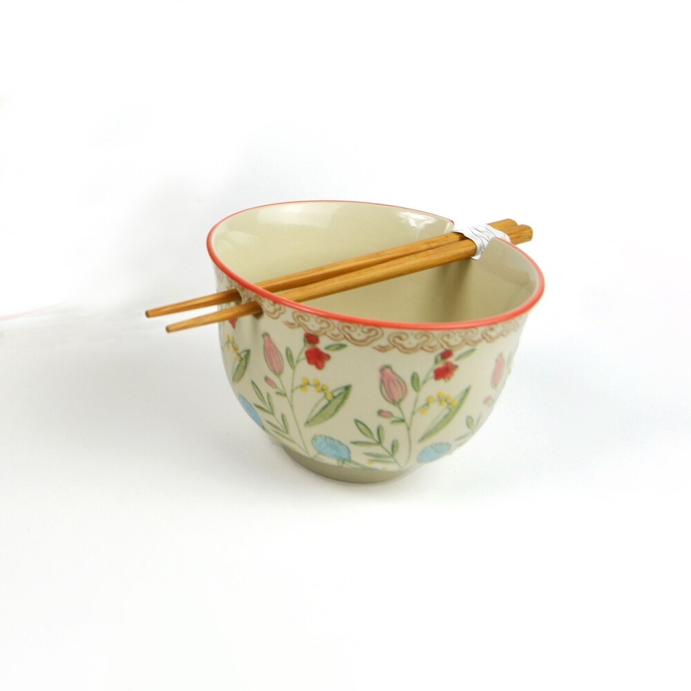 Ella Ramen Bowls Set with Chopsticks Red Service for 2