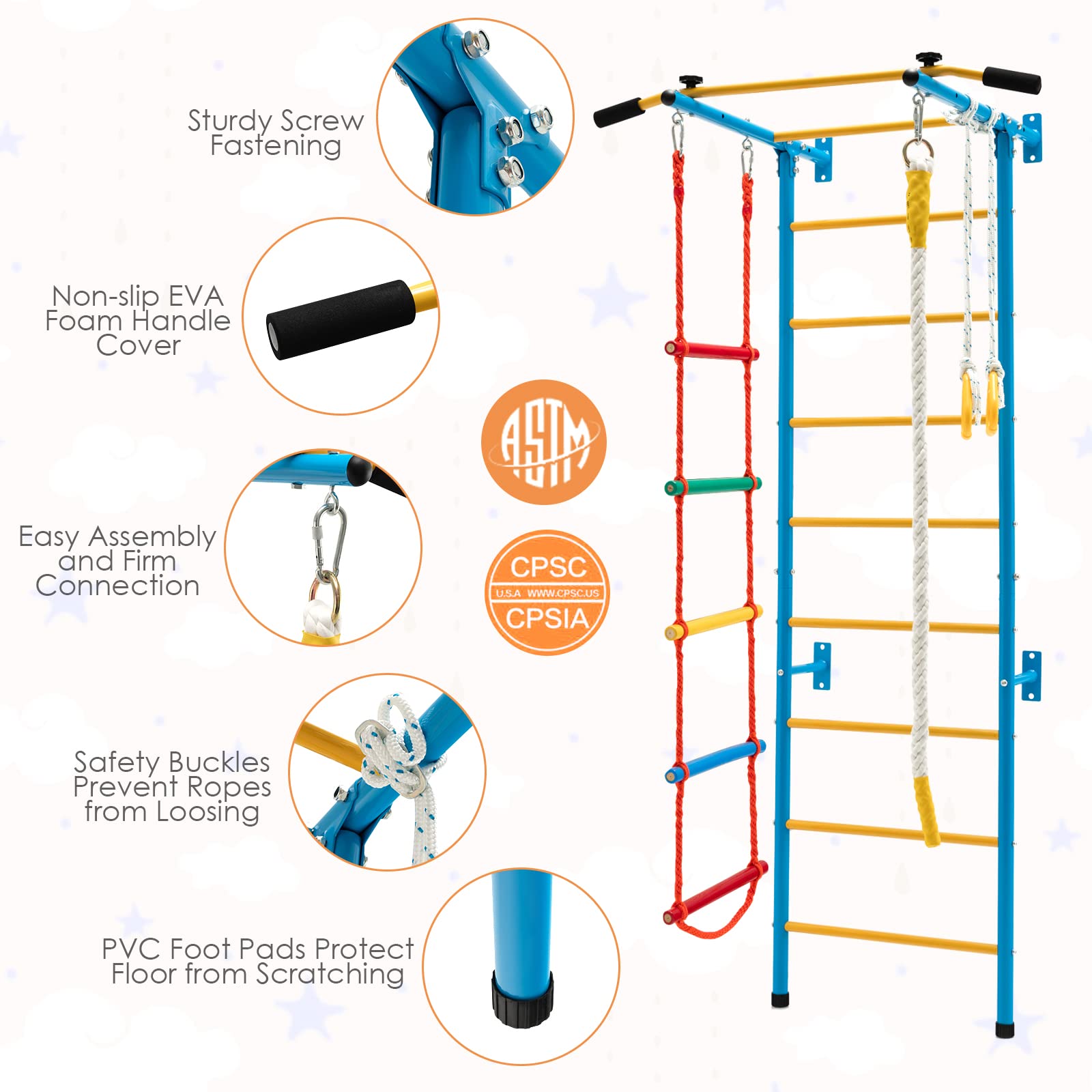 Costzon Climbing Toys for Toddlers, Kids Ladder Wall Set for Exercise, Indoor Steel Stall Bars with Wall Ladder