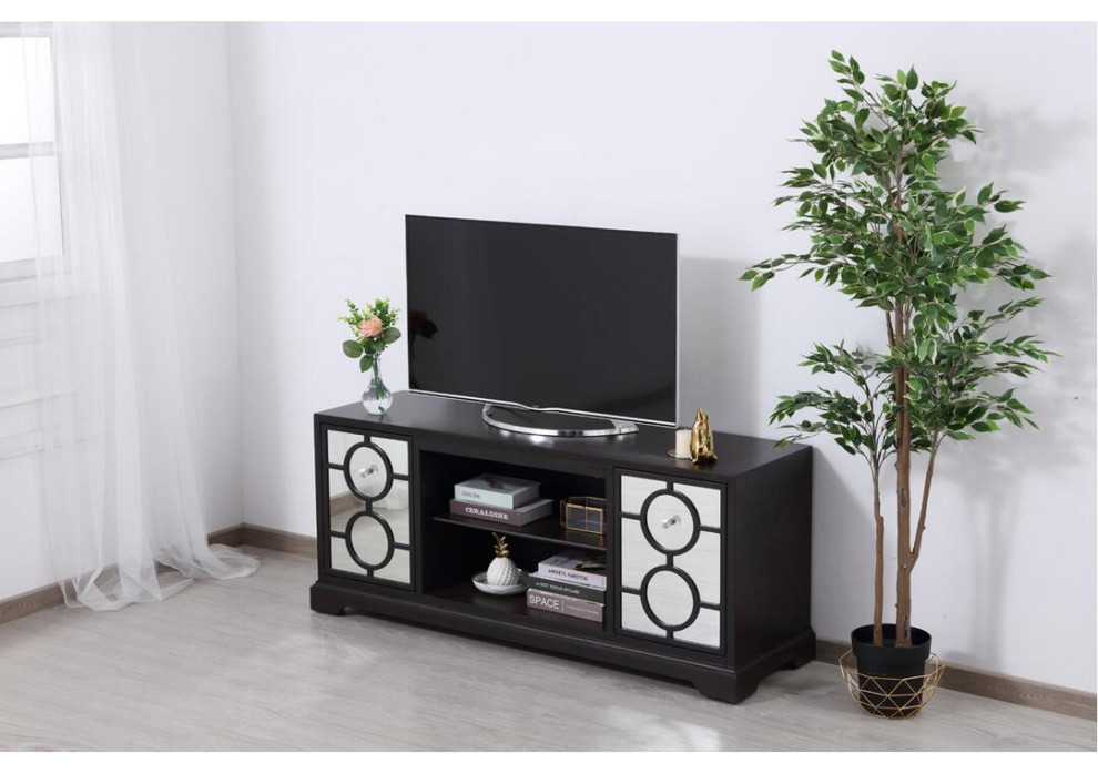 60 quotMirrored Tv Cabinet available with Wood/Crystal fireplace  In Dark Walnut   Transitional   Entertainment Centers And Tv Stands   by Beyond Design  ampMore  Houzz