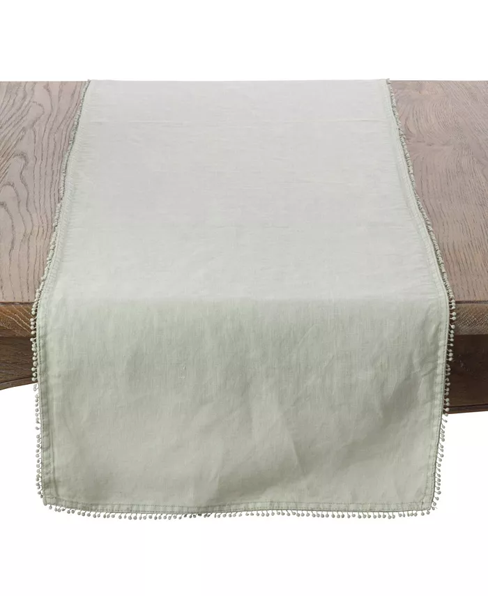 Saro Lifestyle Pom Pom Design Linen Dining Room Table Runner