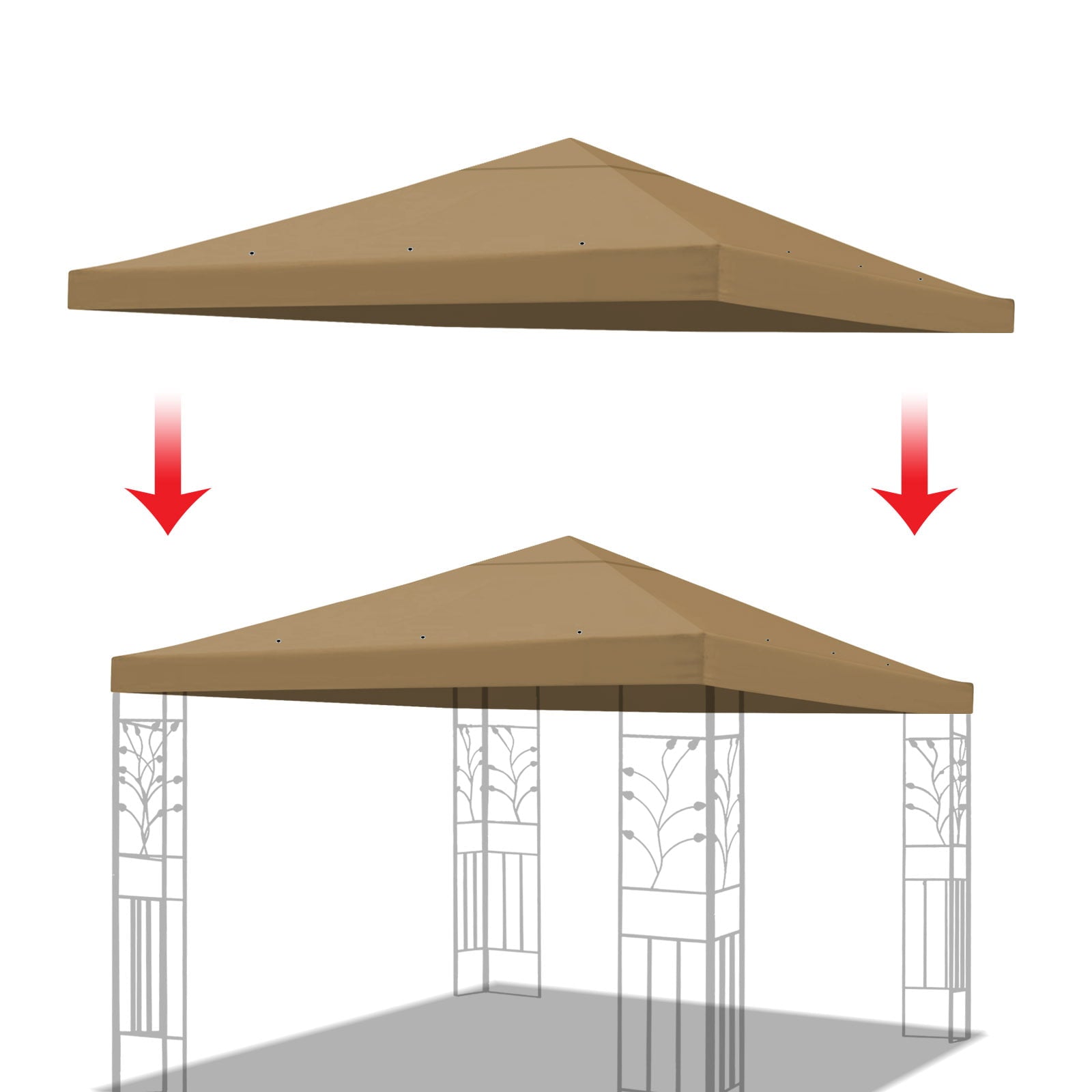 10 x 10 FT Replacement Canopy Top Cover Single Tiered Patio Sunshade Upgraded UV Protection, Gazebo Tent Canopy Cover ONLY