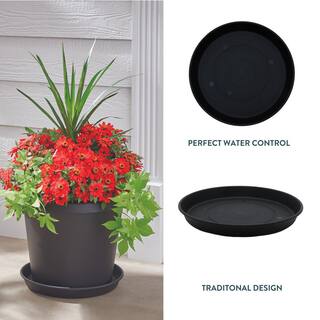 Vigoro 16 in. Dia. Antonella Black Plastic Plant Saucer PCS16005G18