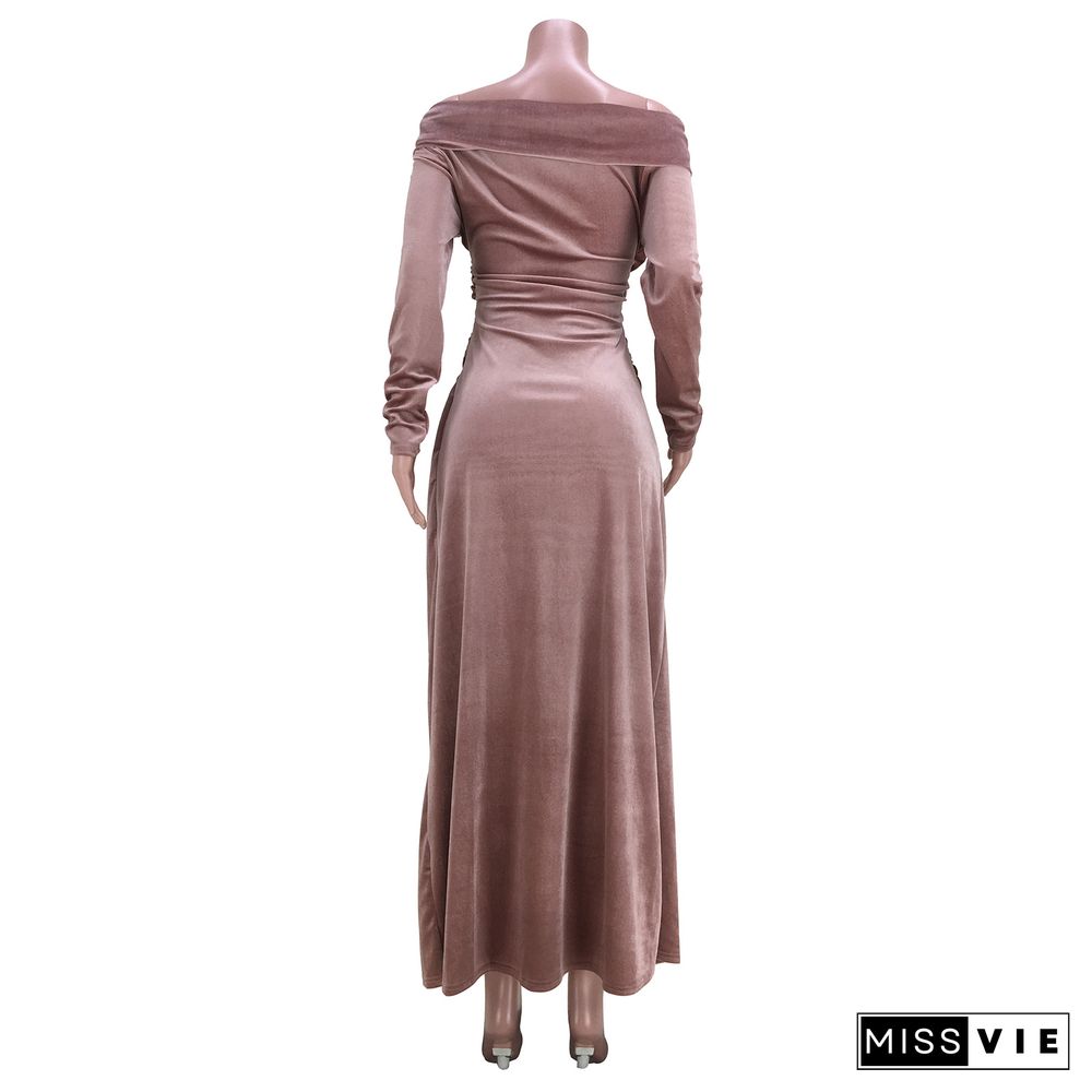 Velvet Off Shoulder Sexy Ruched Party Evening Dress