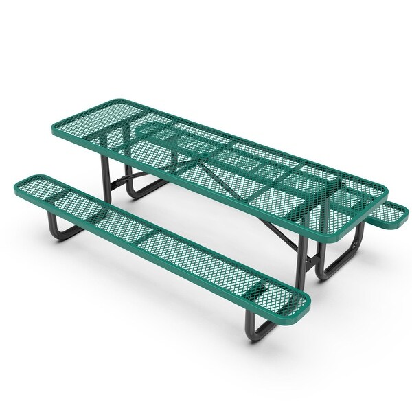 Commercial Grade Expanded Mesh Metal Outdoor Picnic Table with Anchors