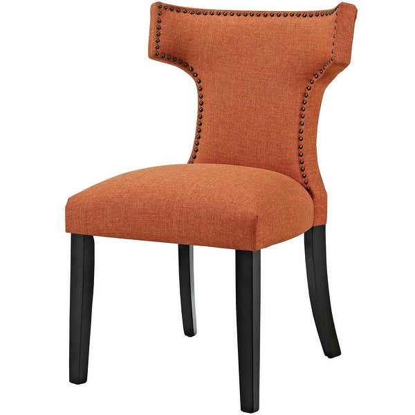 Zenta Modern Orange Fabric Curved Dining Chair with Nailhead Trim