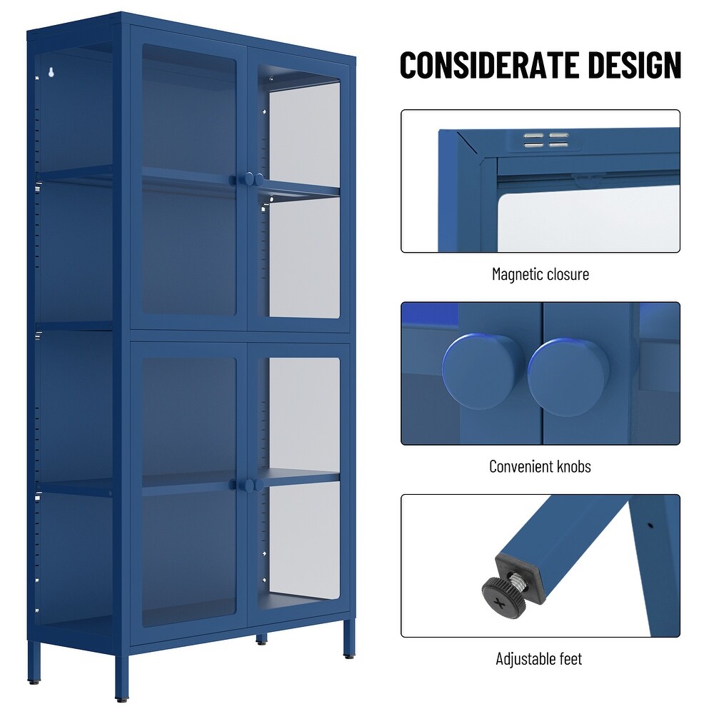 Blue 4 Storage Cabinet w/ Adjustable Shelves Sideboard Bookshelf