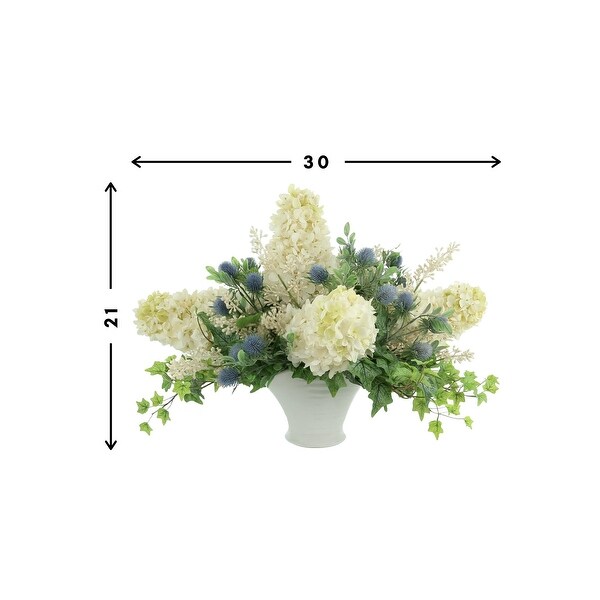 Cone Hydrangea，Thistle and Ivy Floral Arrangement in Ceramic Vase