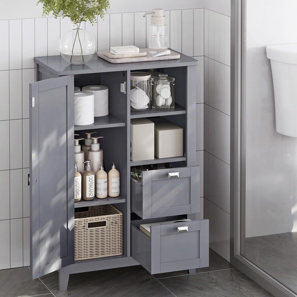 Bathroom Floor Storage Cabinet with Open Compartment and 2 Drawers