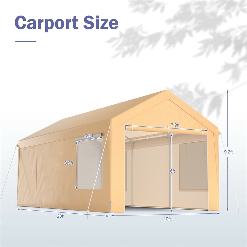 10' x 20' Heavy Duty Carport Portable Garage Car Canopy Shelter with Removable Sidewalls