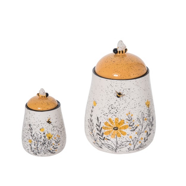 Transpac Dolomite 8 In Multicolor Spring Speckle Honey Bee Containers Set Of 2