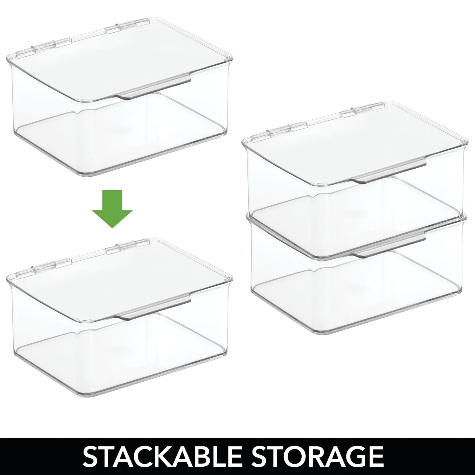 mDesign Small Plastic Stackable Kitchen Storage Box, Food Safe, 4 Pack - Clear