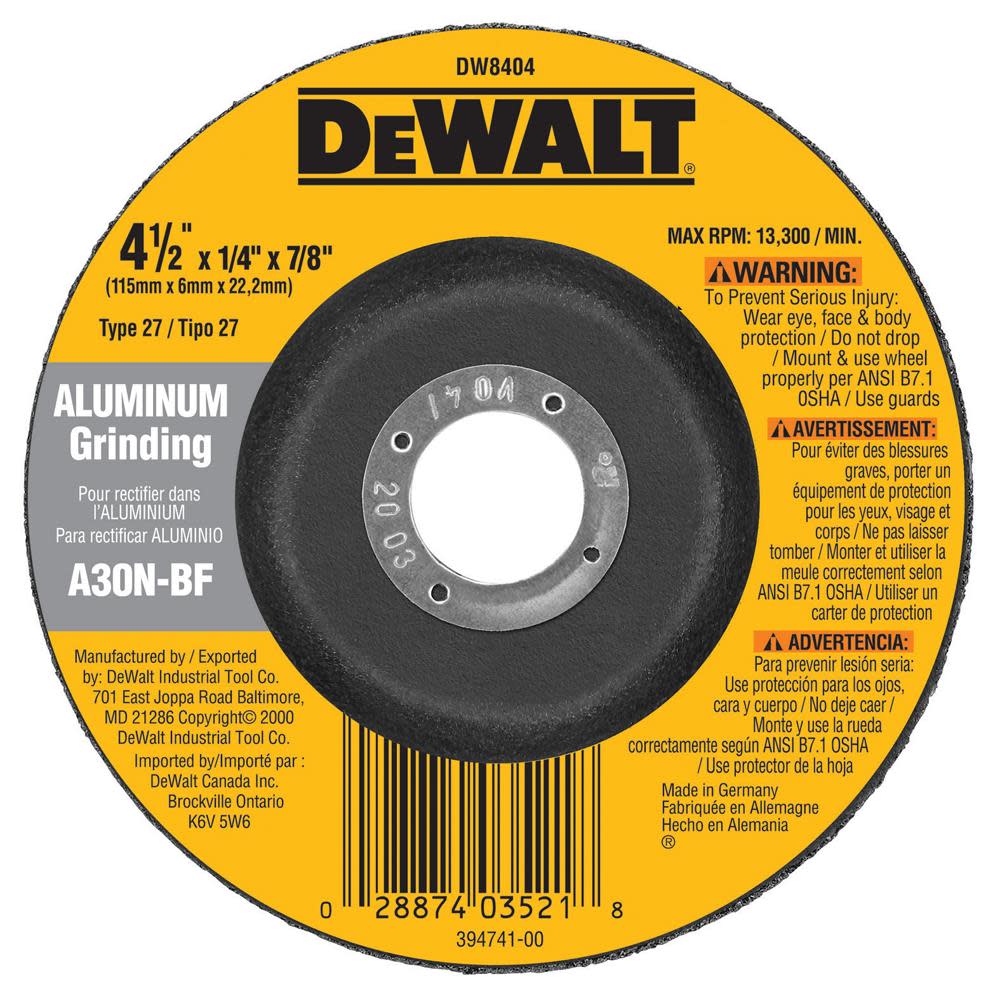 DEWALT 4-1/2x1/4 Grinding Wheel for Aluminum DW8404 from DEWALT