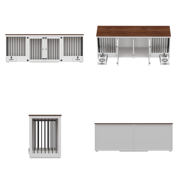 Modern White and Walnut Dog Crate Furniture - Versatile and Stylish - 86.6