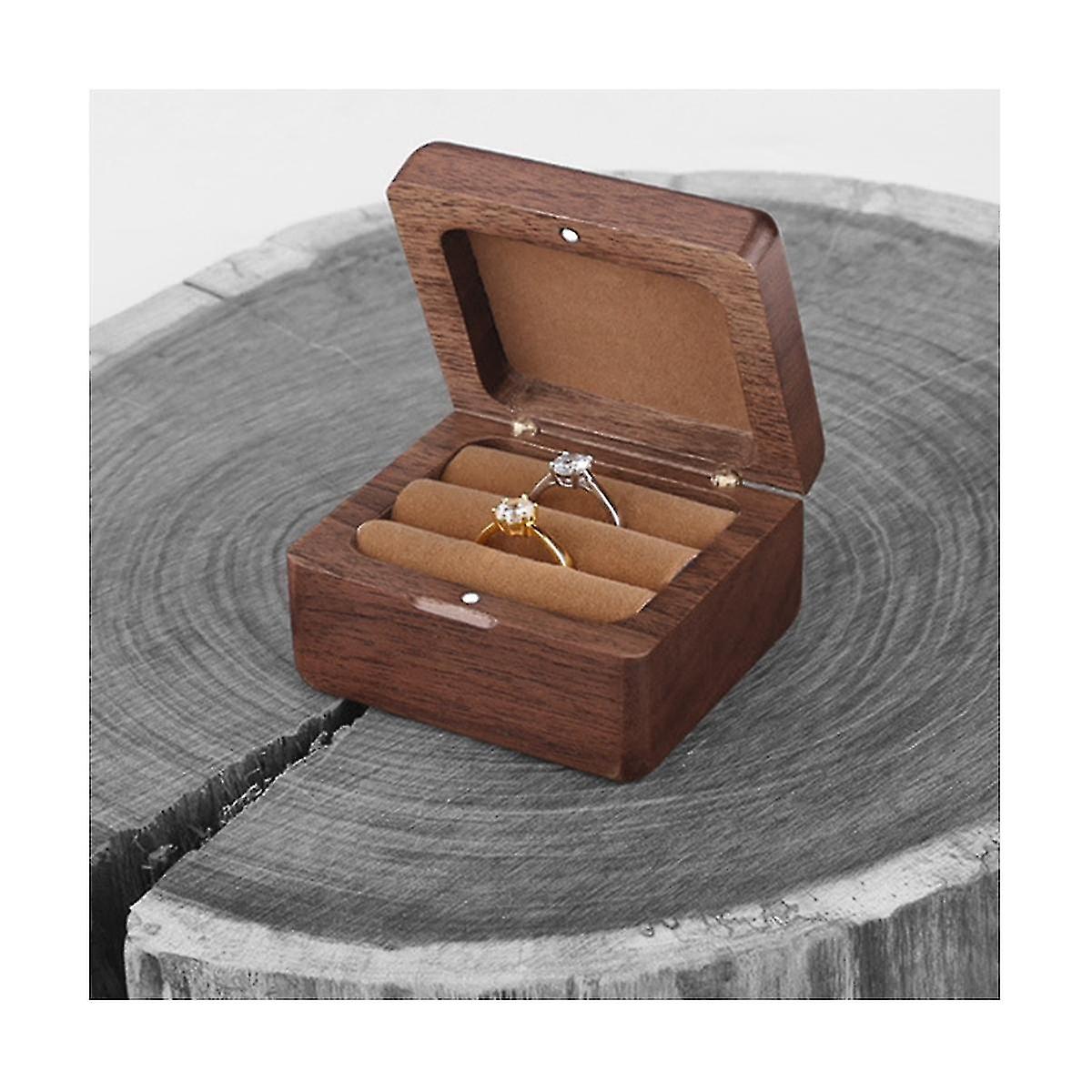 Black Walnut Wooden Portable Storage Box Solid Wood Square Ring Box Marriage Proposal Portable Stor