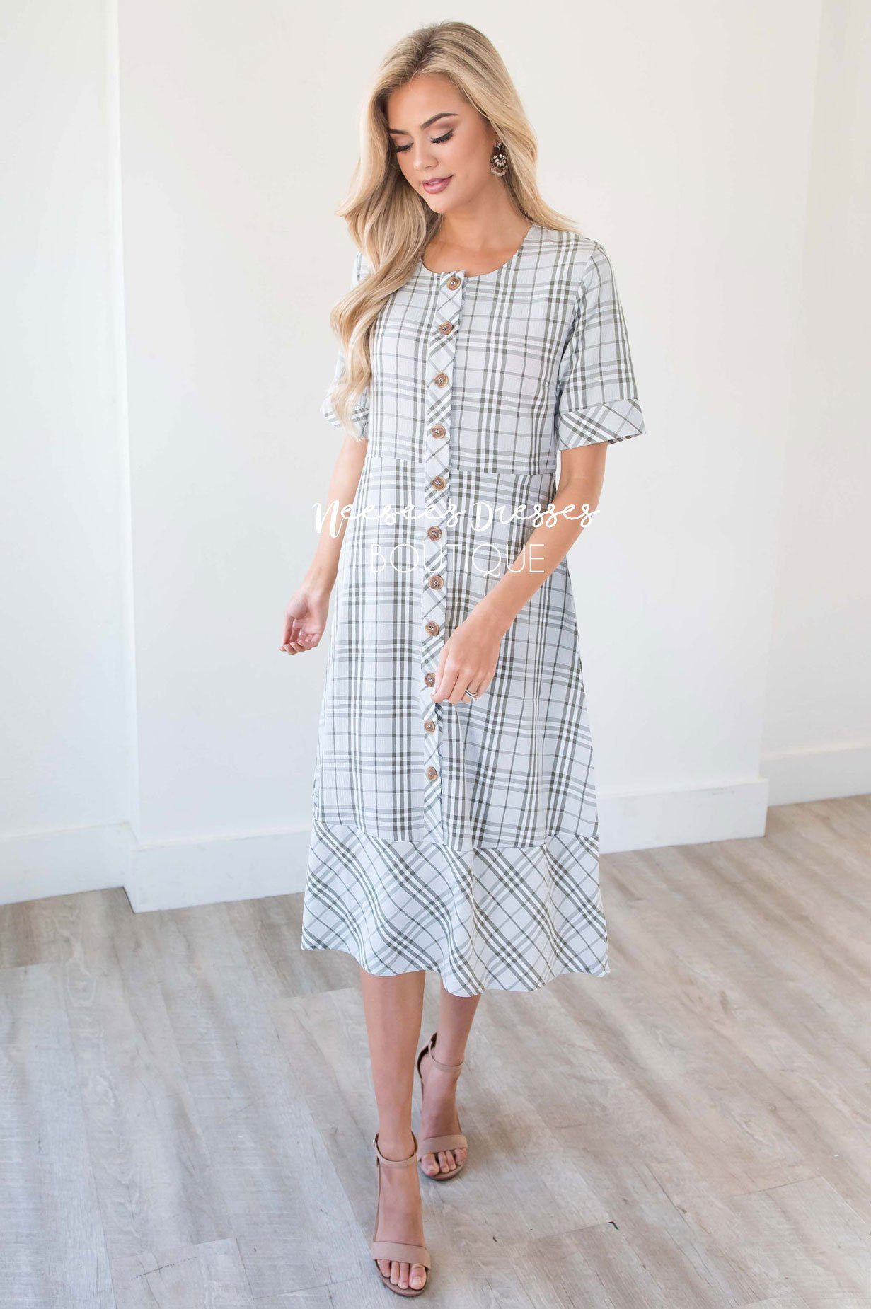 The Chateau Plaid Button Front Dress