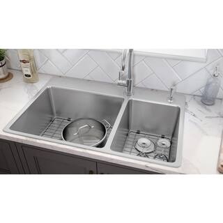 Ruvati 33 in. Double Bowl Drop-in 16-Gauge Stainless Steel Kitchen Sink 7030 RVM5173