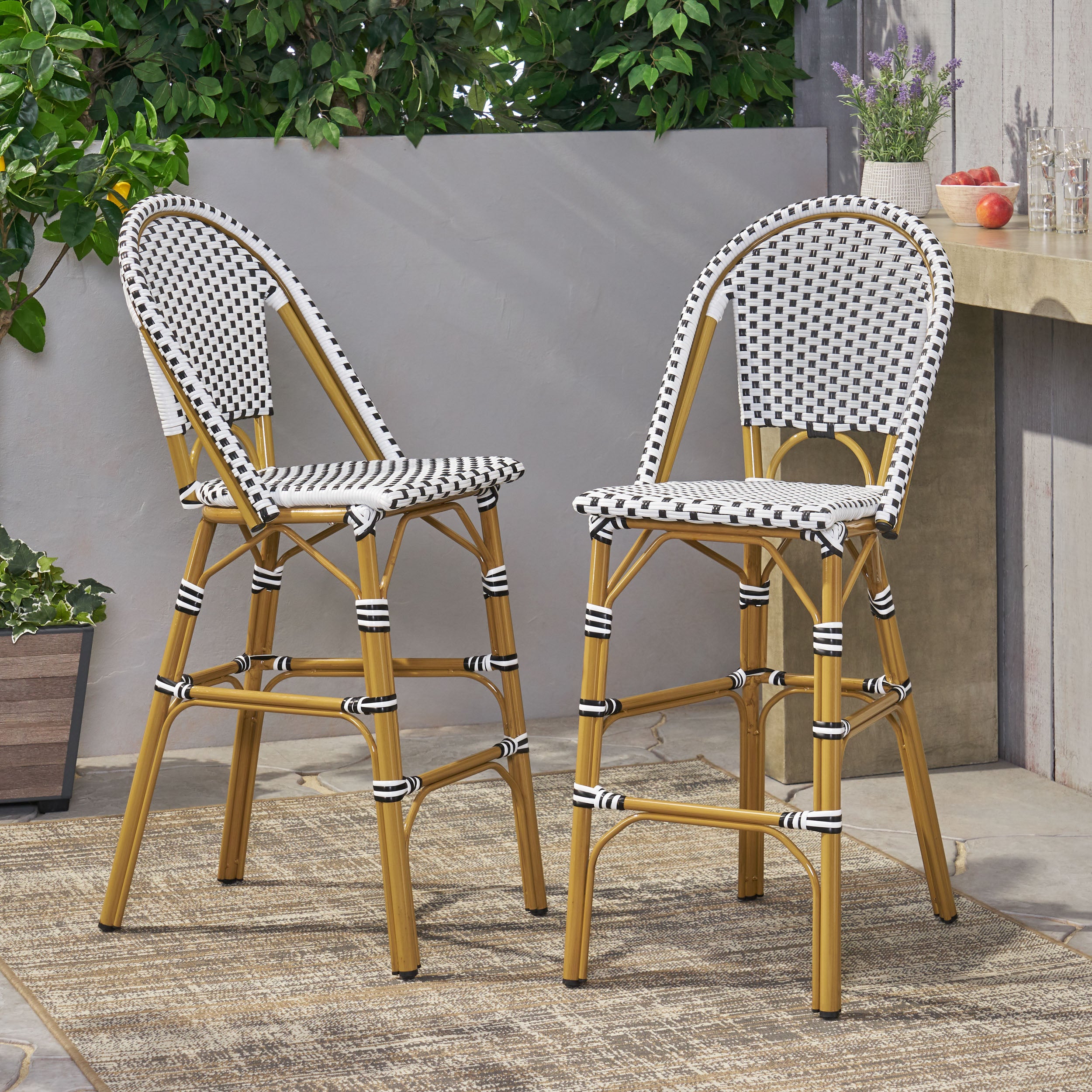 Grelton Outdoor Aluminum French Barstools, Set of 2