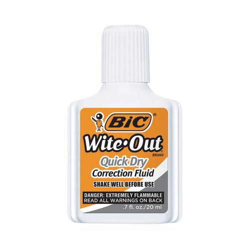 BIC Wite-Out Quick Dry Correction Fluid， 20 mL Bottle， White， 1/Dozen (WOFQD12WE)