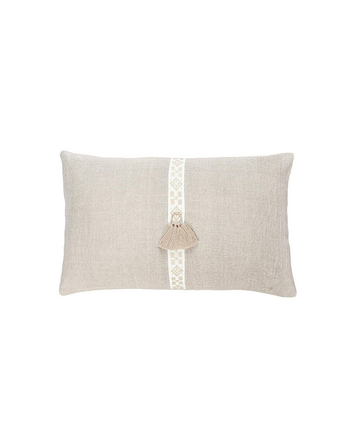 Anaya Home Natural Beige Geo Trim Linen Down Lumbar Pillow