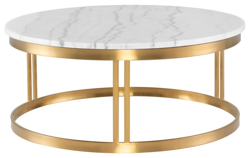 Carlina Coffee Table White Marble Top Brushed Gold   Modern   Coffee Tables   by V.S.D Furniture  Houzz