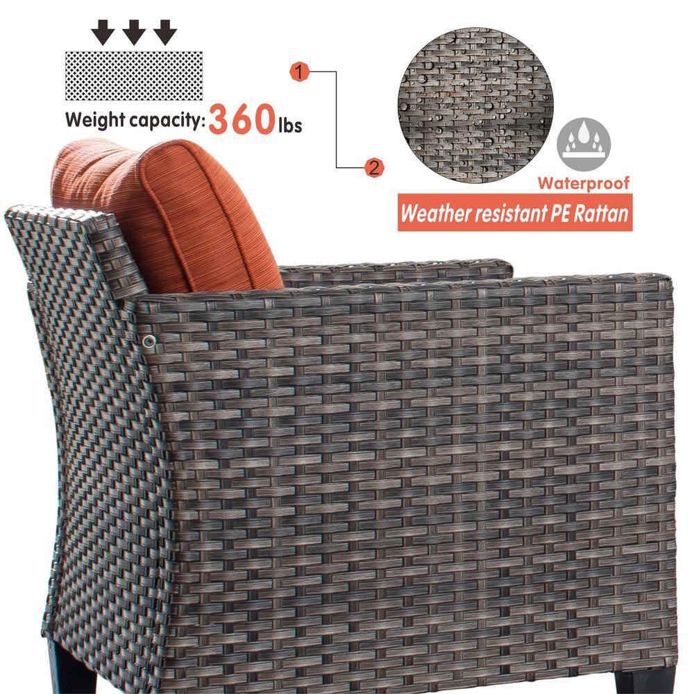 OVIOS New Vultros Gray 2Piece Wicker Outdoor Lounge Chair with Orange Red Cushions