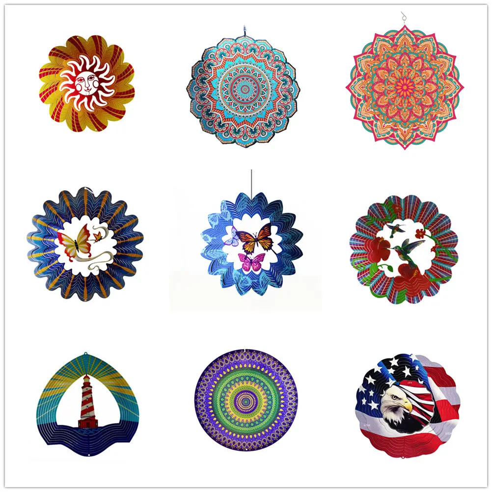 Custom High Quality Mandala Home Garden Decoration Metal  Stainless Steel 3D Wind Spinners