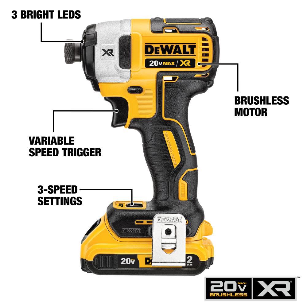 DEWALT 20 V MAX XR Brushless 1/4 In. 3-Speed Impact Driver DCF887D2 from DEWALT