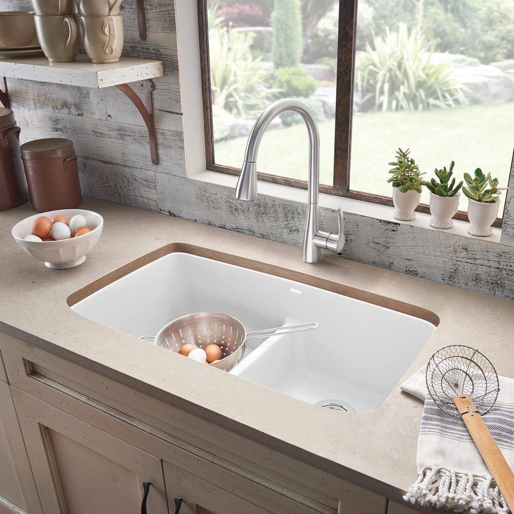 Blanco VALEA 32 in. Undermount Double Bowl White Granite Composite Kitchen Sink with Low Divide 442199