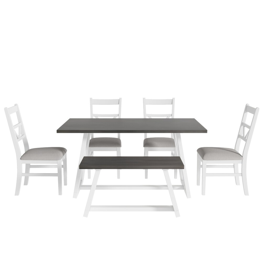 5 Piece Wood Rectangular Dining Table Set w/Upholstered Chairs  White