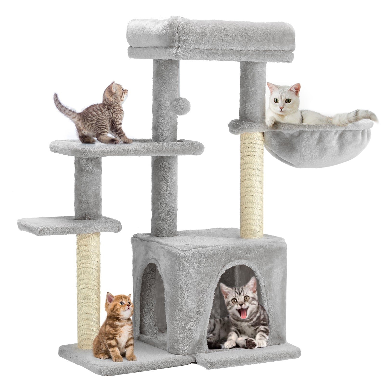 Yoleny Cat Tree for Indoor Cats, 33" Small Cat Tower with Top Perch, Cat Condo, Scratching Posts, Multi-level Tower for Cats and Kittens, Light Gray