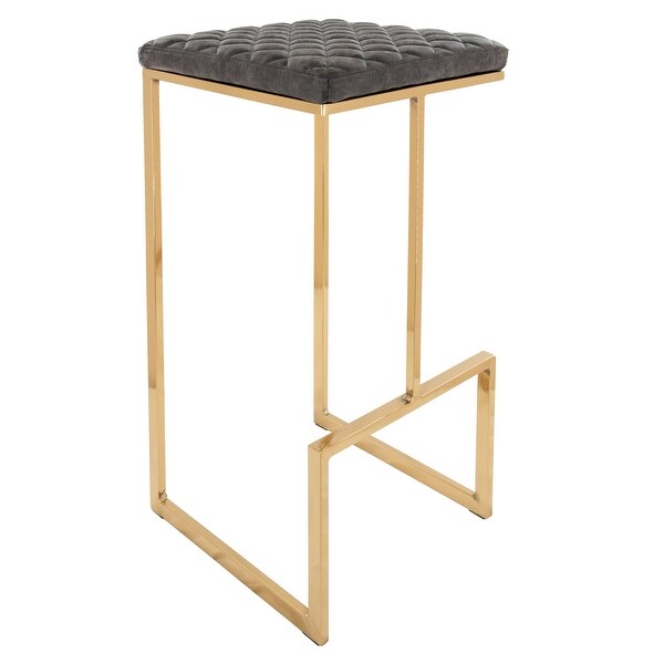 LeisureMod Quincy Modern tufted Leather Barstool Gold Metal Frame Set of 2 - 29