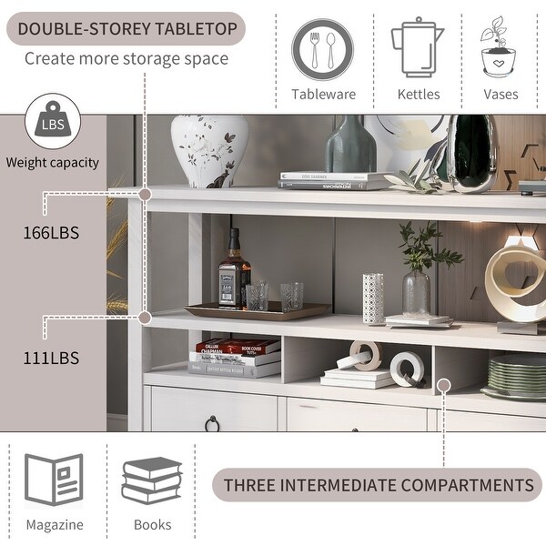 Living Room Solid Console Table Double-Storey Tabletop with 3 Drawers