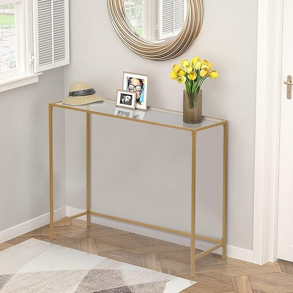 Modern Console Sofa Table， Tempered Glass Entryway Table for Hallway