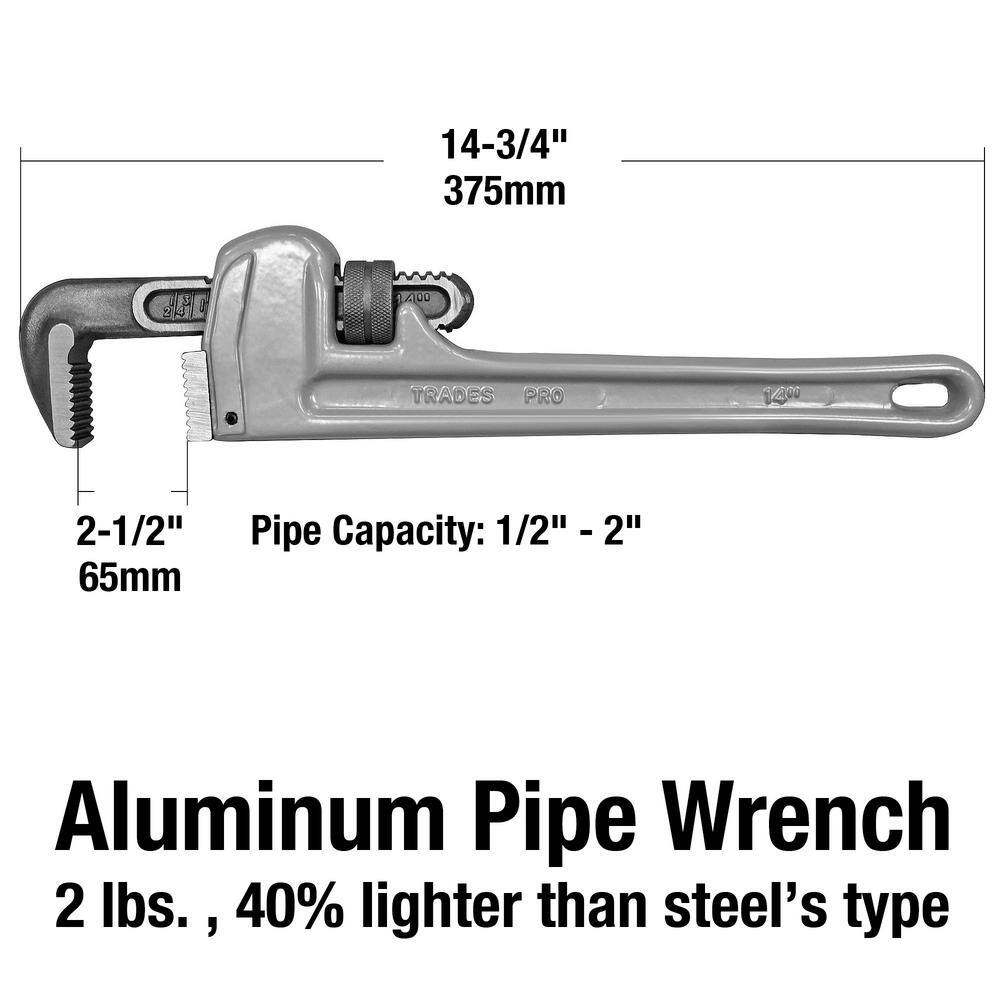 TradesPro 14 in. Aluminum Pipe Wrench 836159