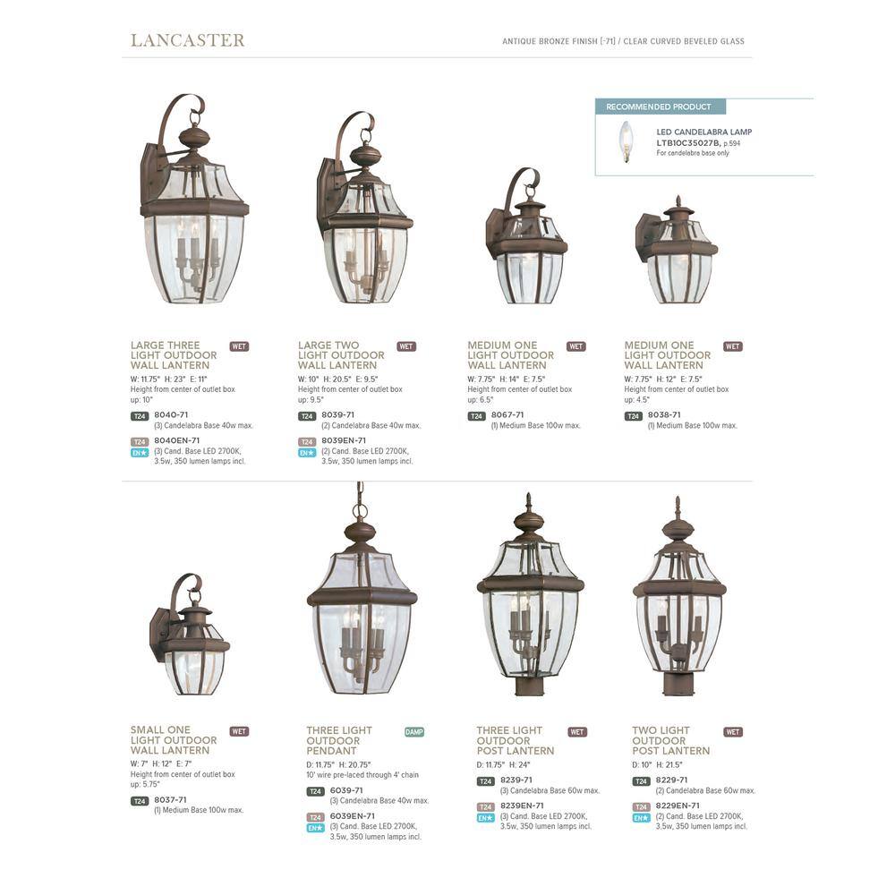 Generation Lighting Lancaster 3-Light Traditional Antique Bronze Outdoor Wall Lantern Sconce 8040-71