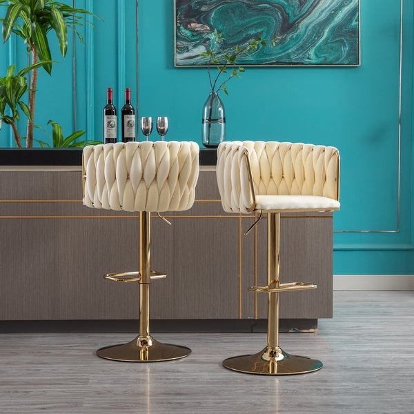 Modern Bar Stools Set of 2 Adjustable Mechanical Lifting Velvet and Golden Leg Simple Bar Stool