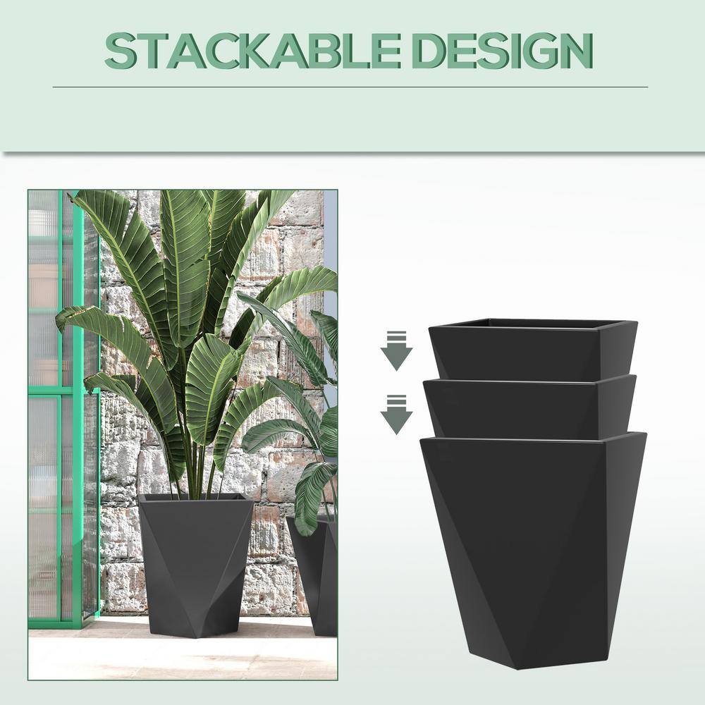 Out sunny 15.25 in. x 15.25 in. x 18 in. Indoor Outdoor Black Magnesium Oxide Stackable Garden Planter (3-pack) 84H-109V01BK