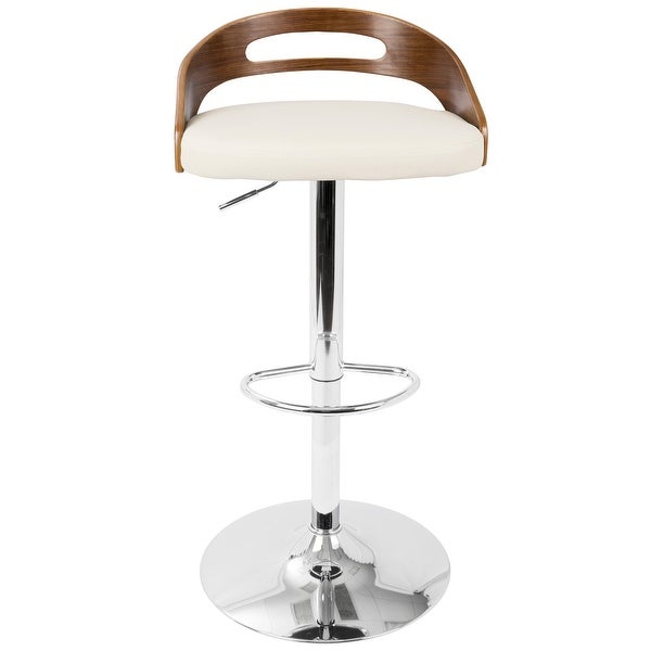 Lumisource Cassis Mid-Century Modern Adjustable Barstool with Swivel in Walnut And Cream Faux Leather - 18