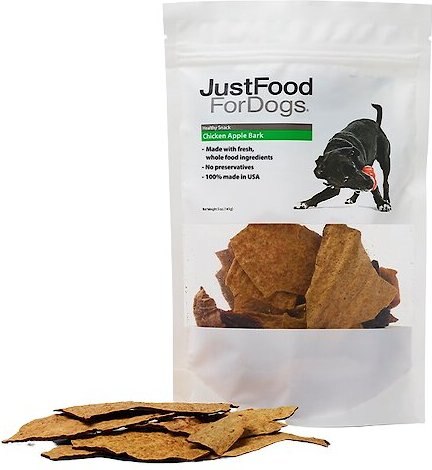 JustFoodForDogs Chicken Apple Bark Dehydrated Dog Treats， 5-oz bag