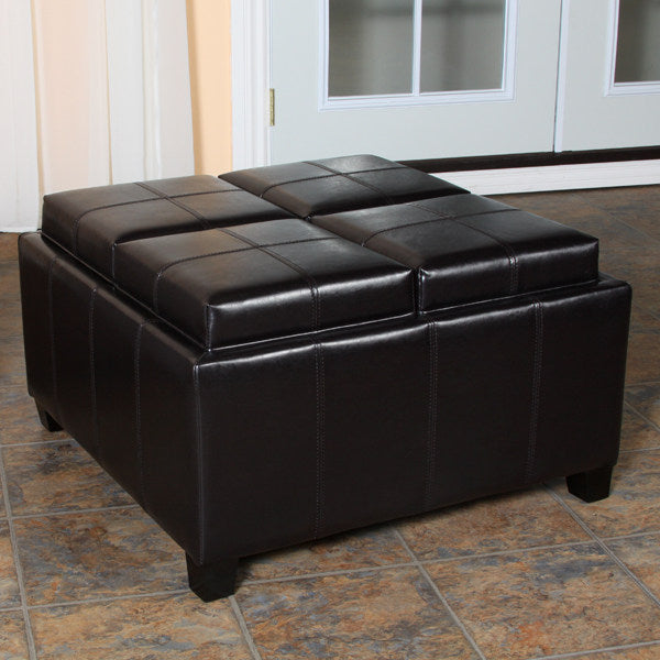 Harley Leather Espresso Tray Top Storage Ottoman