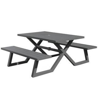 Vivere 5 ft. Charcoal Aluminum Metal Rectangle Outdoor Picnic Table BDAT5-CHA