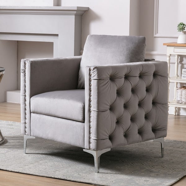 Tufted Button Accent Chair with Steel Legs