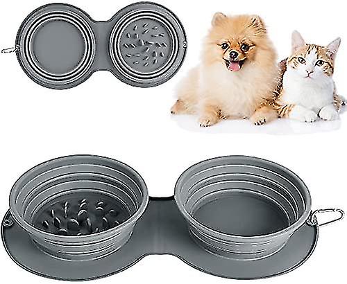 Collapsible Dual Cat Dog Food Bowls Portable Pet Bowls Non-slip Silicone Mat Pet Bowls